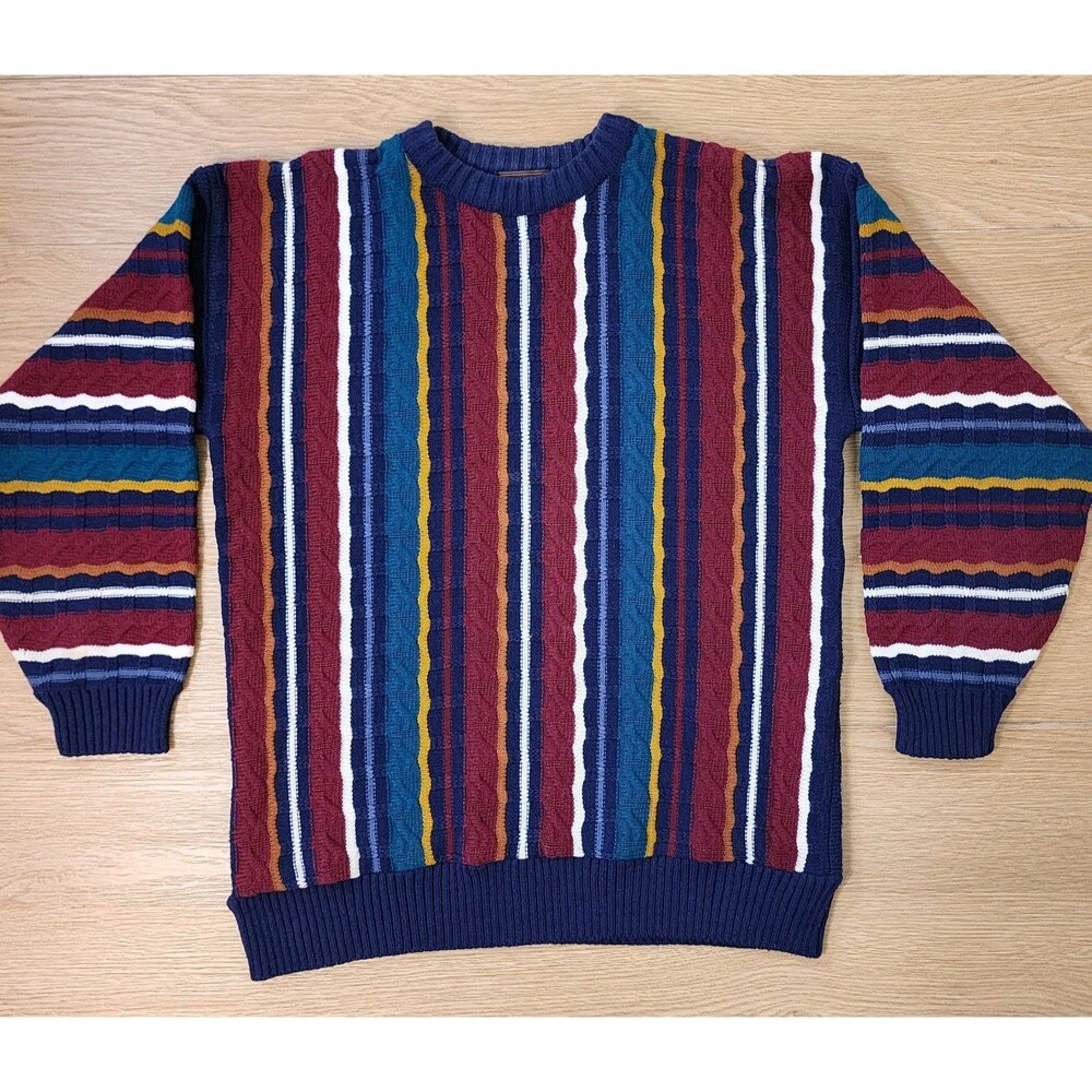 Vintage Atlas Multicolor 3D Sweater Coogi Style Colorful Abstract Mens Large